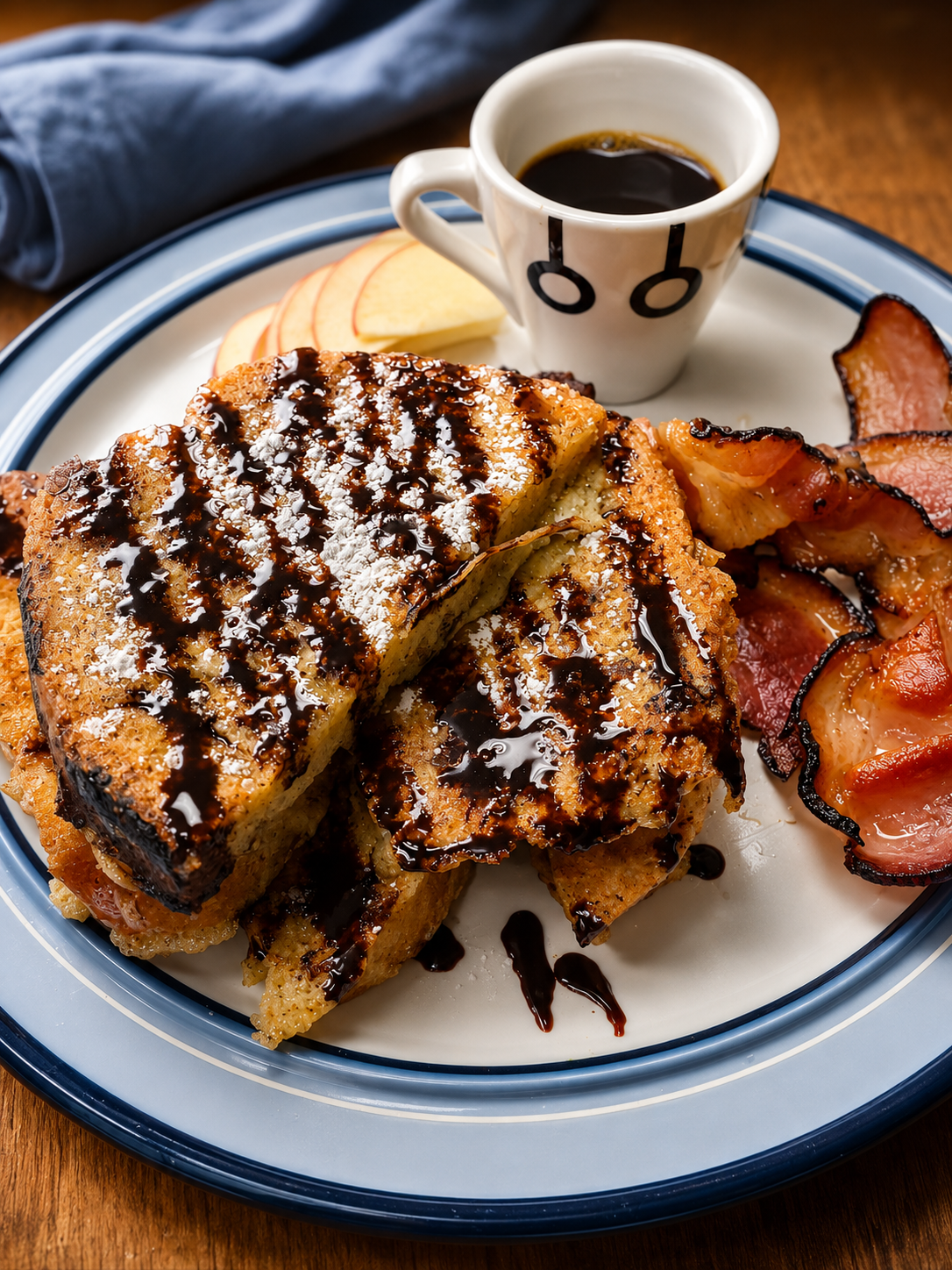 French toast, bacon and a cup of coffee at Annie's Place Cafe