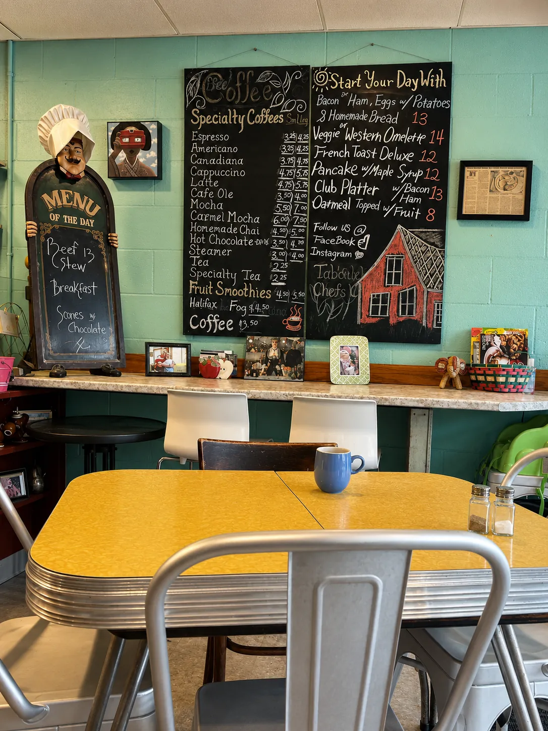 A colourful cafe table at Annie's Place Cafe